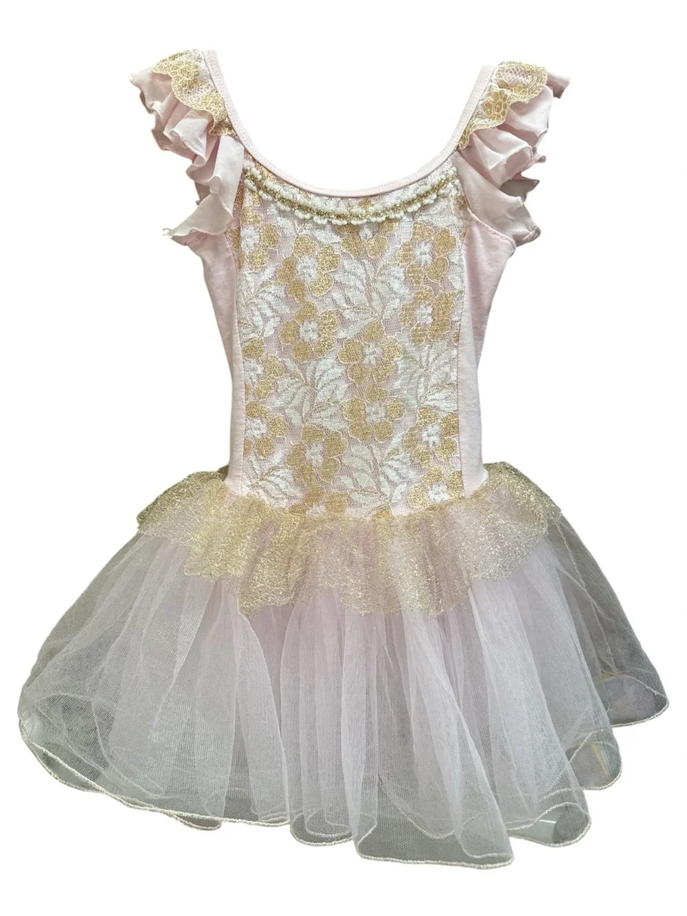 BAOHULU Girls Ballet Tutu Leotard Dress Pink Gold Size M
